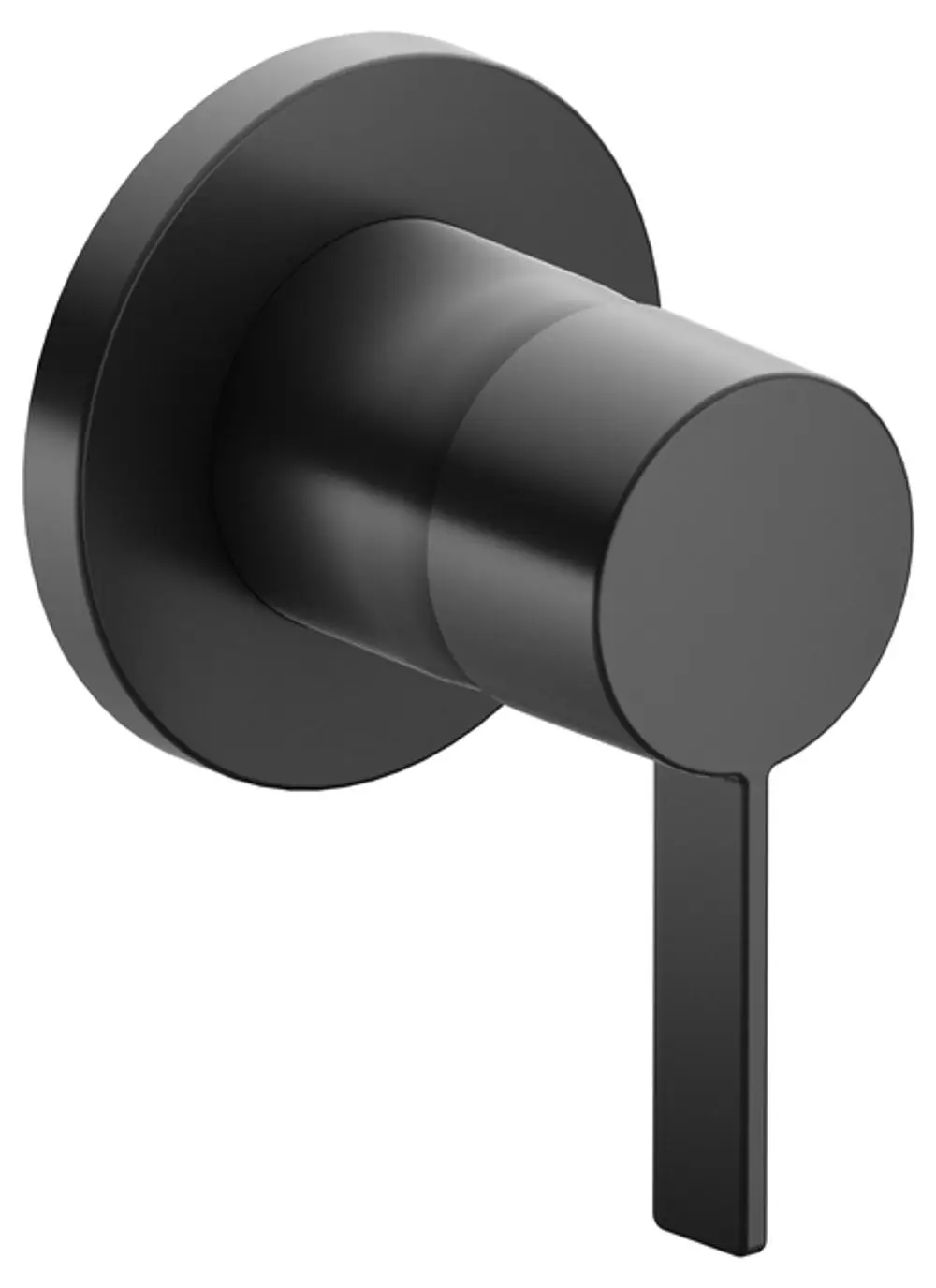 Schwarze Wandarmatur von Keuco mit runder Form und seitlichem Hebel. Die Oberfläche hat ein mattes Finish und fügt sich in moderne Badgestaltungen ein.